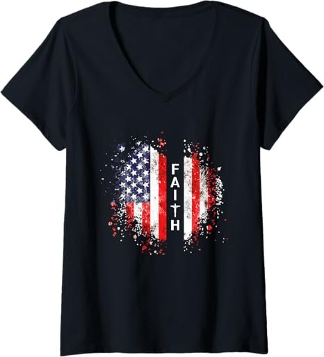 Love in Faith | American Faith | Graphic Christian V-Neck T-Shirt