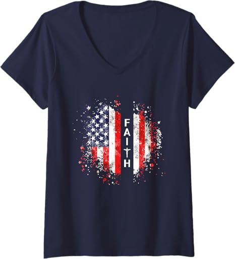 Love in Faith | American Faith | Graphic Christian V-Neck T-Shirt - Image 2