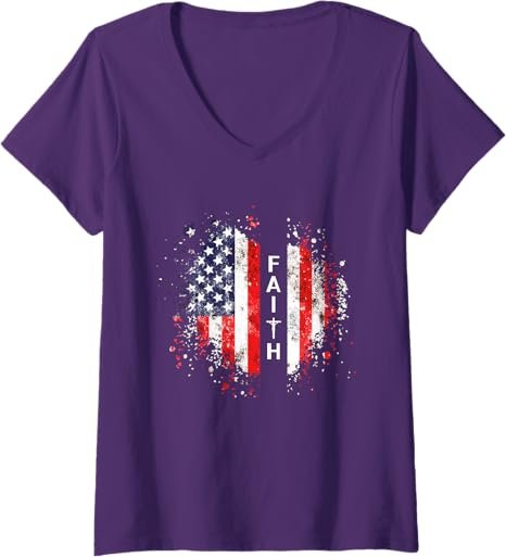 Love in Faith | American Faith | Graphic Christian V-Neck T-Shirt - Image 3